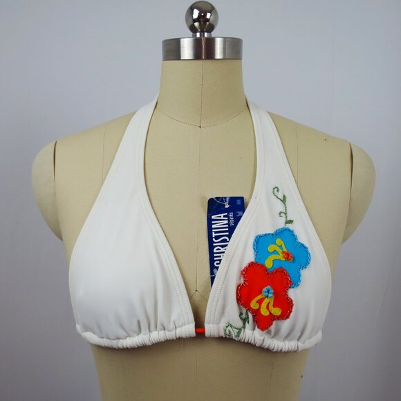 Christina 2-Piece Swimsuit White with Floral Appliqué Beading Embroidery Size M - Picture 1 of 16